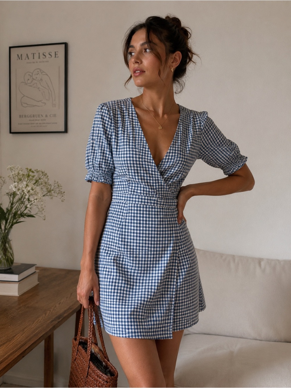 Madewell Blue Gingham Wrap Dress